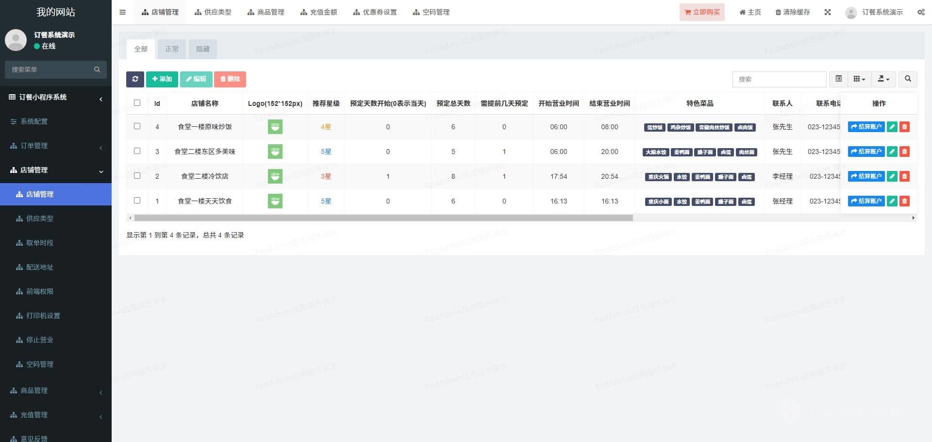 订餐小程序系统 管理后台截图