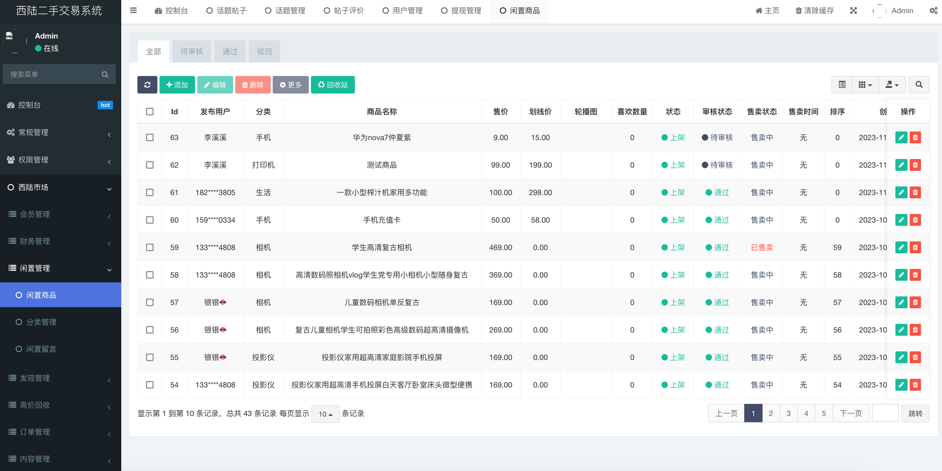 西陆二手交易系统 后台管理截图 19