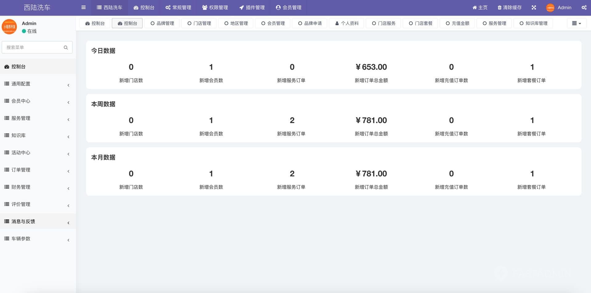 西陆洗车系统 管理后台截图
