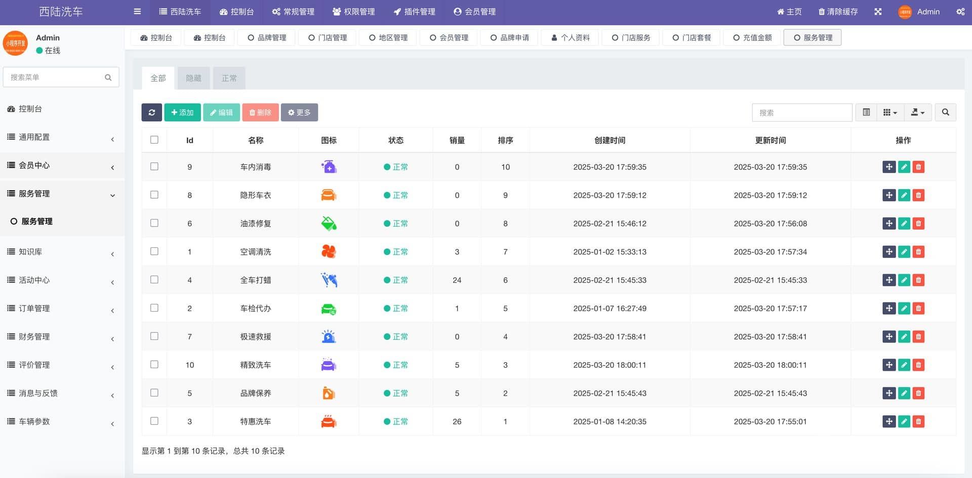 西陆洗车系统 管理后台截图