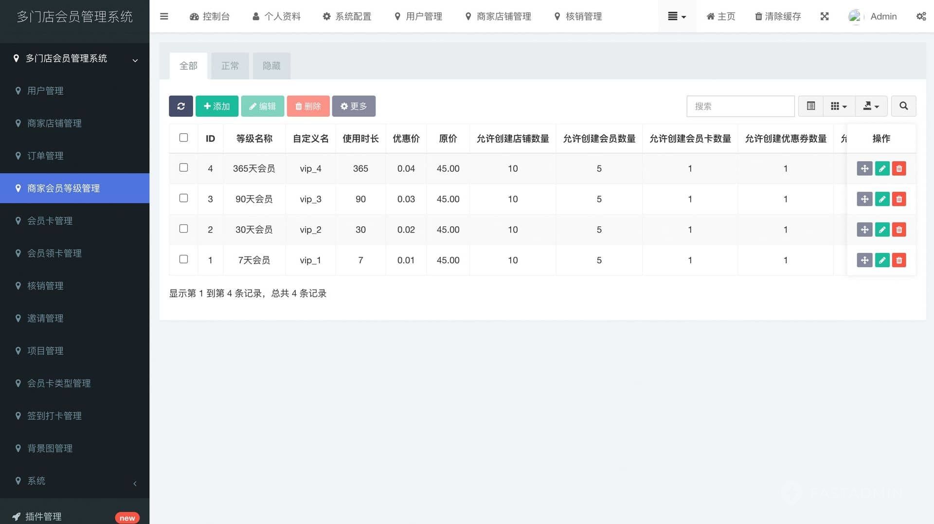 多门店会员管理系统 管理后台截图