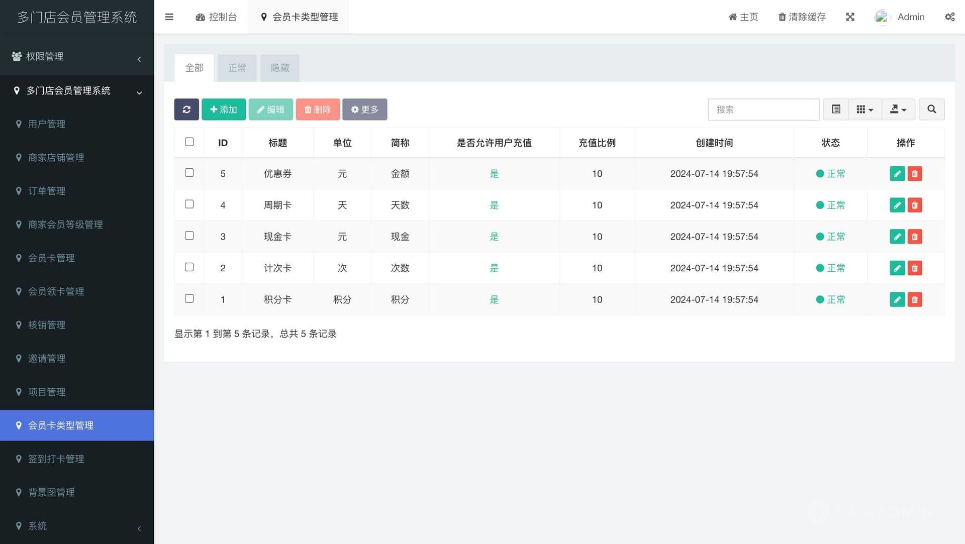 多门店会员管理系统 管理后台截图